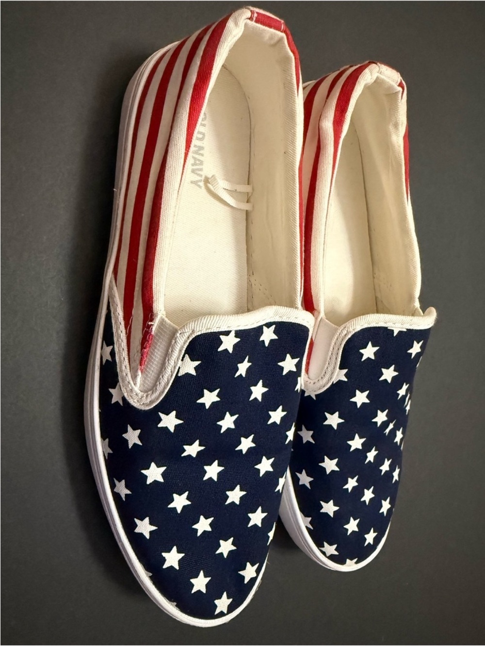 Old Navy Women's Slip-On Canvas Flats — Navy, White, Red Stars & Stripes